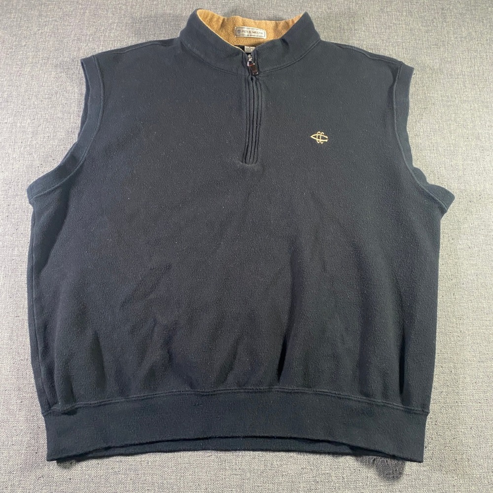Peter Millar Vest Mens L Black Cotton 1/4 Zip Sleeveless Golf Pullover